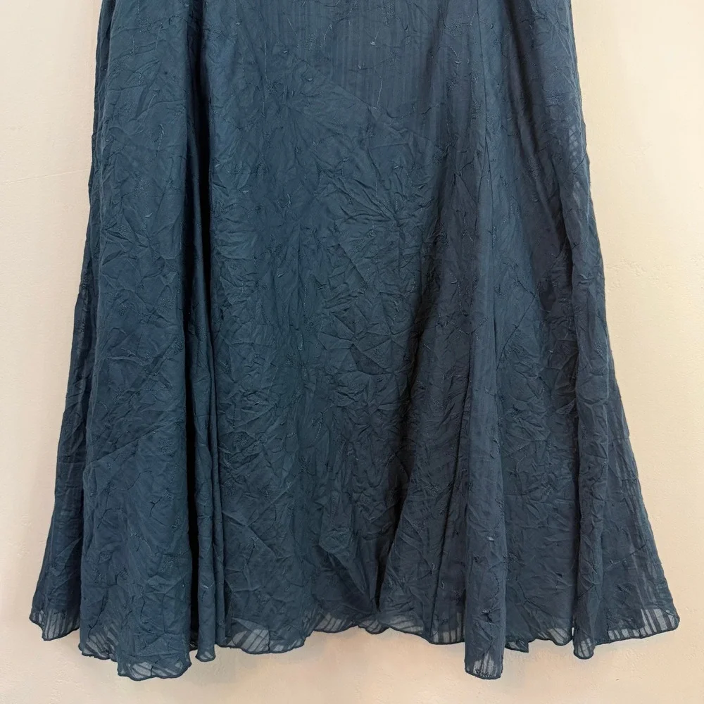 J.Jill Embroidered Maxi Skirt 16 Tall Blue Cotton Linen Boho Lagenlook Cottage